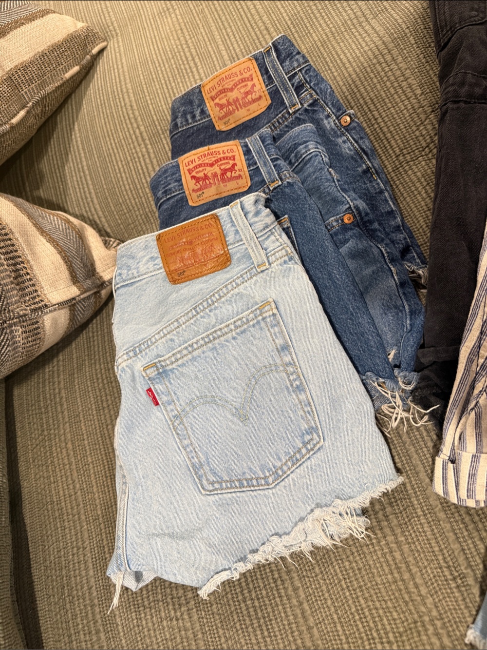 Levi's Light Blue & Dark Blue Denim Shorts Stack